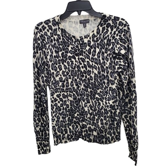 The Limited Women's Gray Animal Print Button Front Long Sleeve Knit Cardigan M - Picture 1 of 6